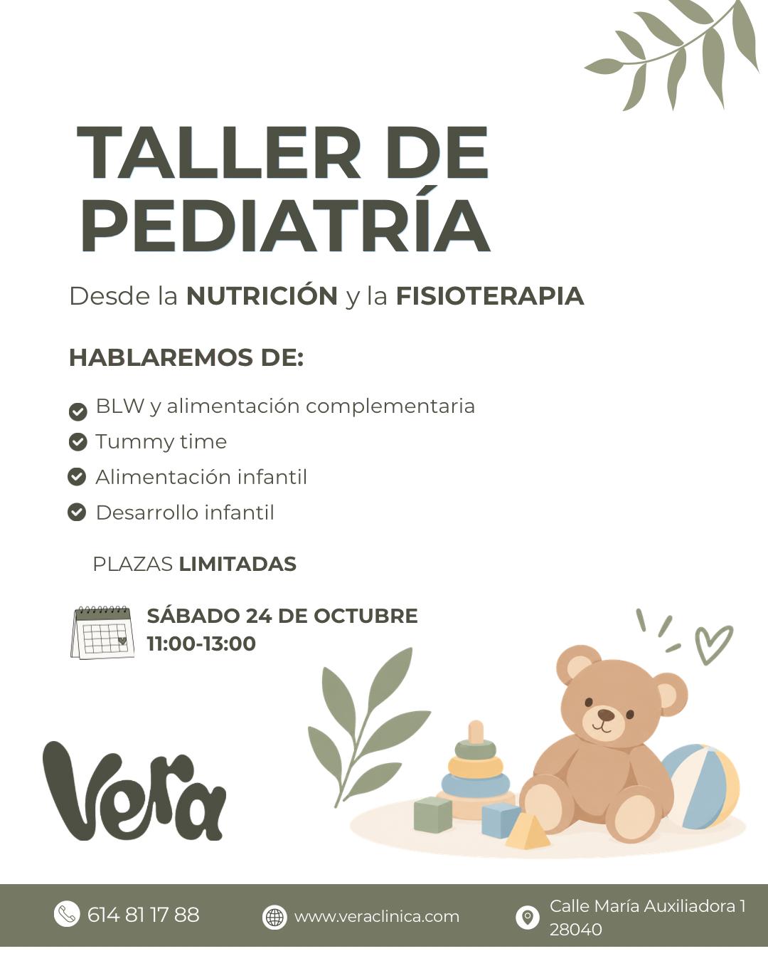Taller de Pediatría desde la nutrición y la fisioterapia. Sábado 24 de octubre, de 11:00 a 13:00. Plazas limitadas.
